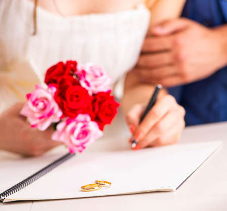 The wedding ceremony with wife and husbandの写真素材