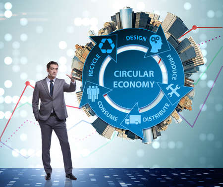 Concept of circular economy with businessmanの写真素材