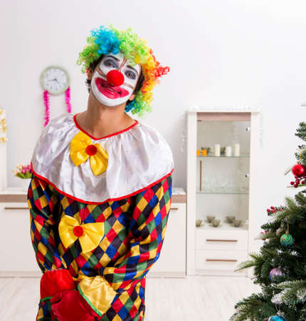 The funny clown in christmas celebration concept