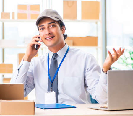 Male employee working in box delivery relocation service