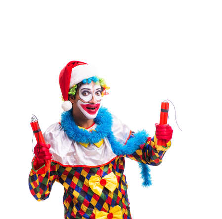 Young funny clown comedian isolated on whiteの写真素材