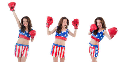 Woman boxer in uniform with US symbols