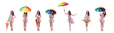Woman with umbrella isolated on whiteの写真素材