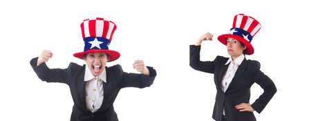 Woman businessman with american symbolsの写真素材