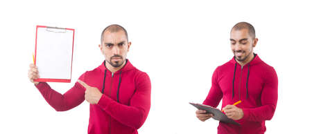 Young sportsman with binder isolated on white