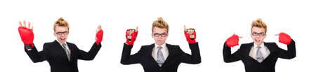 Young businessman boxer isolated on whiteの写真素材