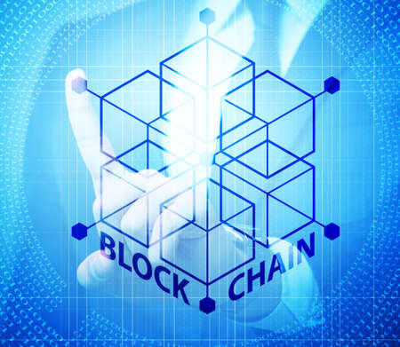 Young businessman in innovative blockchain conceptの写真素材