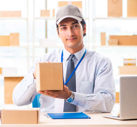 Male employee working in box delivery relocation service