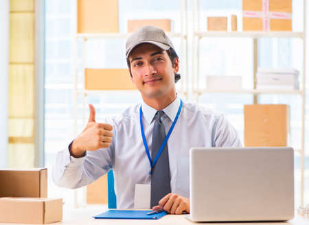Male employee working in box delivery relocation service