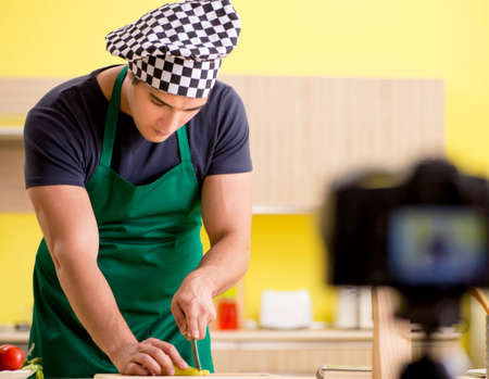Young chef blogger explaining food preparation