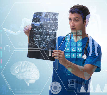 Doctor looking at x-ray image in telehealth concept