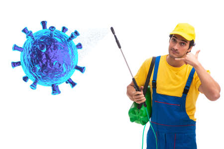 Disinfection concept with person fighting coronavirusの写真素材