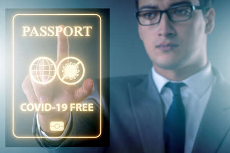 Concept of immunity passport - pressing virtual button