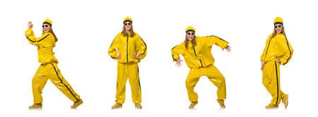 The woman in yellow suit isolated on white