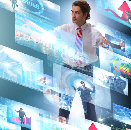 Collage of photos with businessmanの写真素材