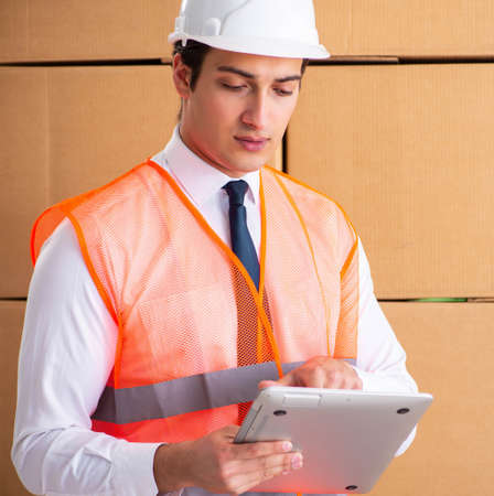 Man contractor working in box delivery relocation service