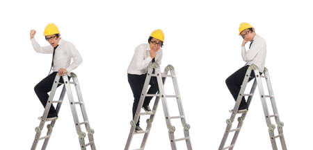 Construction worker in funny concept on white