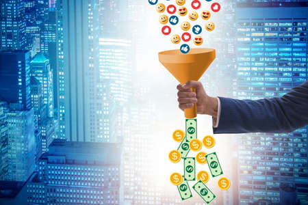 Social network monetization concept with businessmanの写真素材