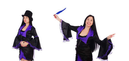 Woman magician isolated on the whiteの写真素材