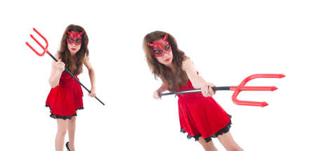 Woman as red devil in halloween concept