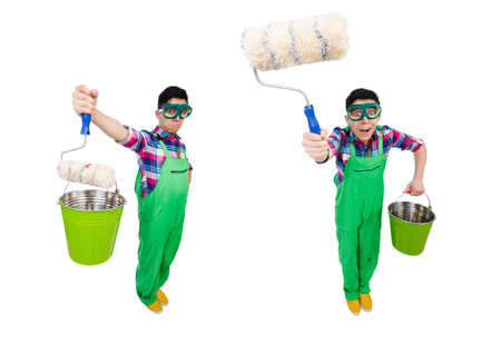 Funny painter isolated on whiteの写真素材