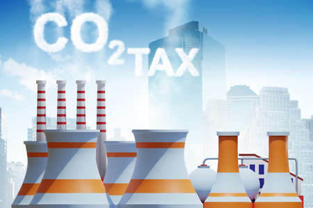 Plant in carbon tax and pollution concept - 3d renderingの写真素材