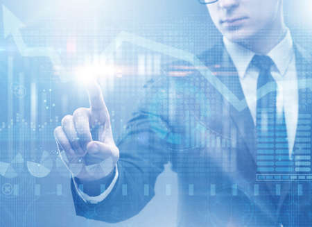The businessman pressing virtual button on diagram chart