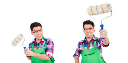 Funny painter isolated on whiteの写真素材