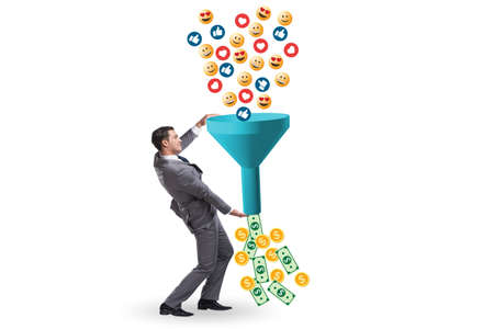 Social network monetization concept with businessmanの写真素材