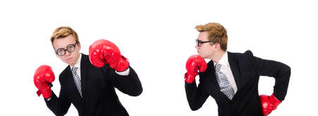 Young businessman boxer isolated on whiteの写真素材