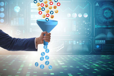 Social network monetization concept with businessmanの写真素材