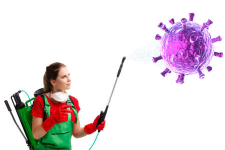 Disinfection concept with person fighting coronavirus