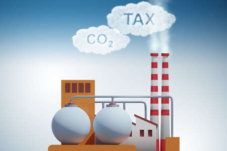Plant in carbon tax and pollution concept - 3d renderingの写真素材