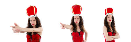 Woman with crown isolated on whiteの写真素材