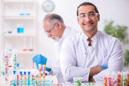 Two chemists working in the labの写真素材