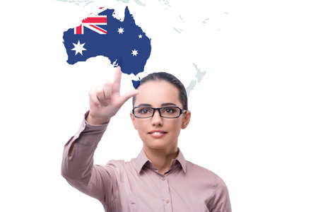 Concept of immigration to Australia with virtual button pressingの写真素材