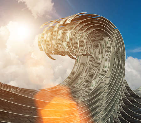 The wave made of dollars - 3d renderingの写真素材