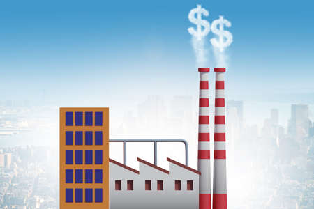 Plant in carbon tax and pollution concept - 3d renderingの写真素材