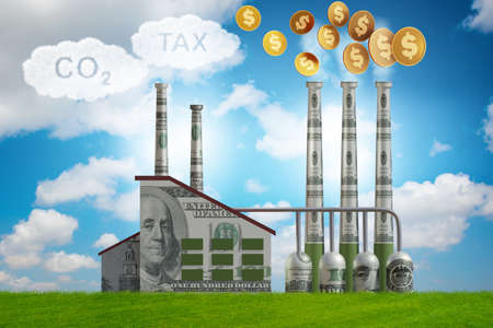 Carbon tax concept with industrial plant - 3d renderingの写真素材
