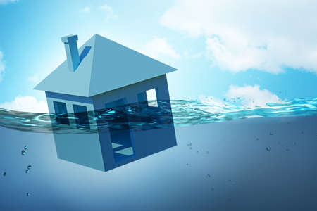 Mortgage repayment failure concept with floating house - 3d rendの写真素材