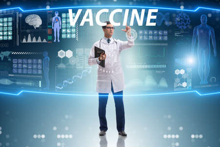Man doctor working on coronavirus covid-19 vaccineの写真素材