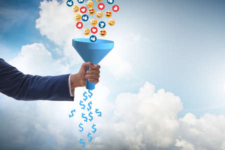 Social network monetization concept with businessmanの写真素材