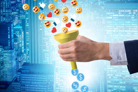 Social network monetization concept with businessmanの写真素材