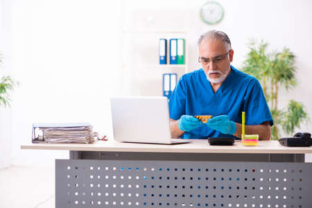 Old male doctor pharmacist working in the clinicの写真素材
