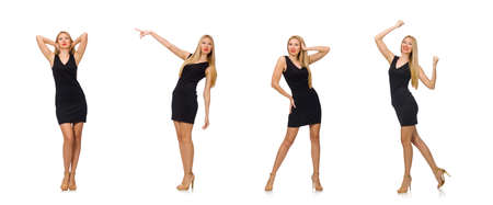 Young pretty woman in mini black dress isolated on white backgroundの写真素材