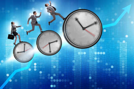 Growth and recovery concept with businessman and clocks