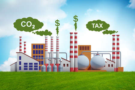 Carbon tax concept with industrial plantの写真素材