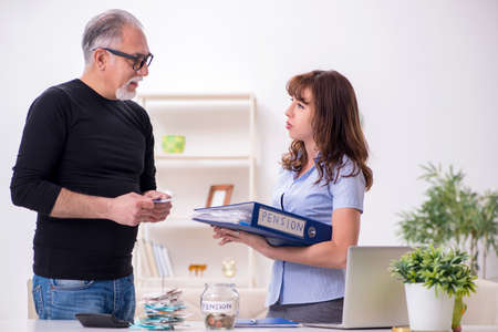 Financial advisor giving retirement advice to old man