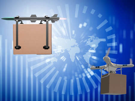 Various modern delivery methods with rockets and droneの写真素材