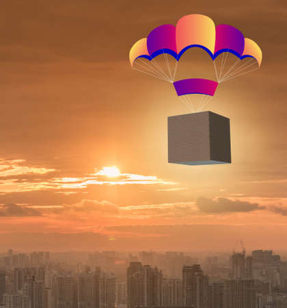 Delivery of boxes concept with parachuteの写真素材